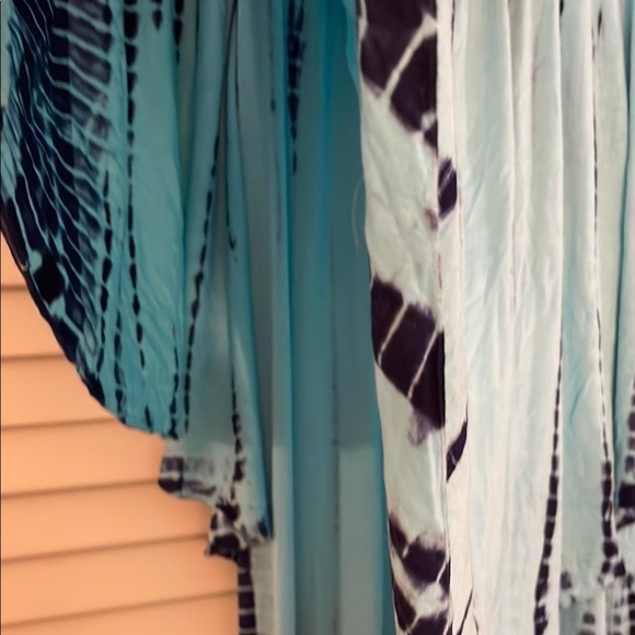 Soft Surroundings Blue Tie-Dye Elastic Off Shoulder Peak Overlap Maxi Dress - Picture 7 of 11